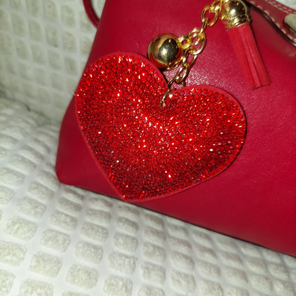 Red Rhinestone Heart Keyring Purse Charm - Picture 5 of 7
